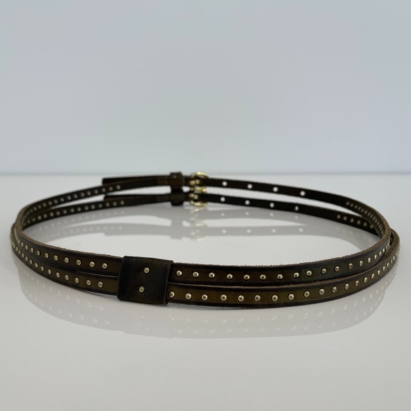 KHAKI STUDDED LEATHER DOUBLE BUCKLE BELT main image 11